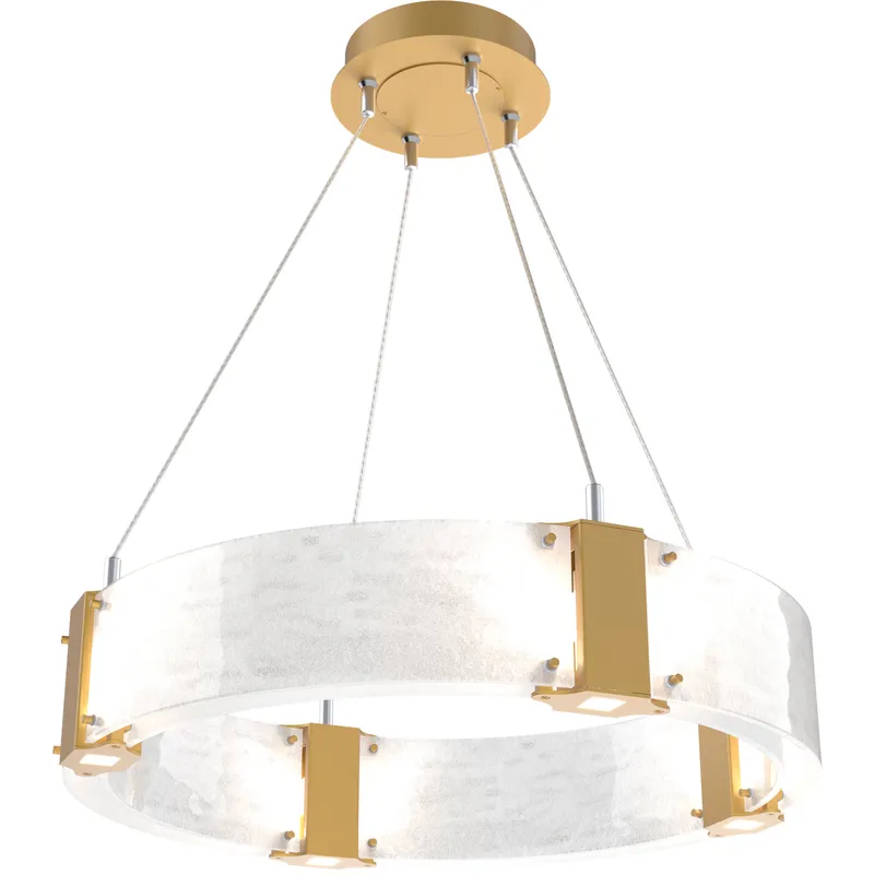Parallel LED 23.9 inch Gilded Brass Chandelier Ceiling Light in 3000K LED, Clear Granite, Ring