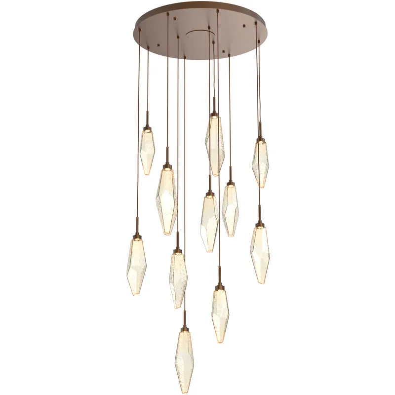 Rock Crystal LED 32.3 inch Flat Bronze Chandelier Ceiling Light, Round Multi-Port