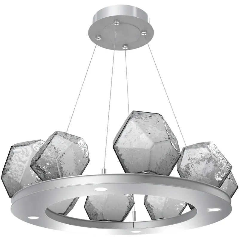 Gem LED 27.4 inch Classic Silver Chandelier Ceiling Light in 3000K LED, Smoke, Ring