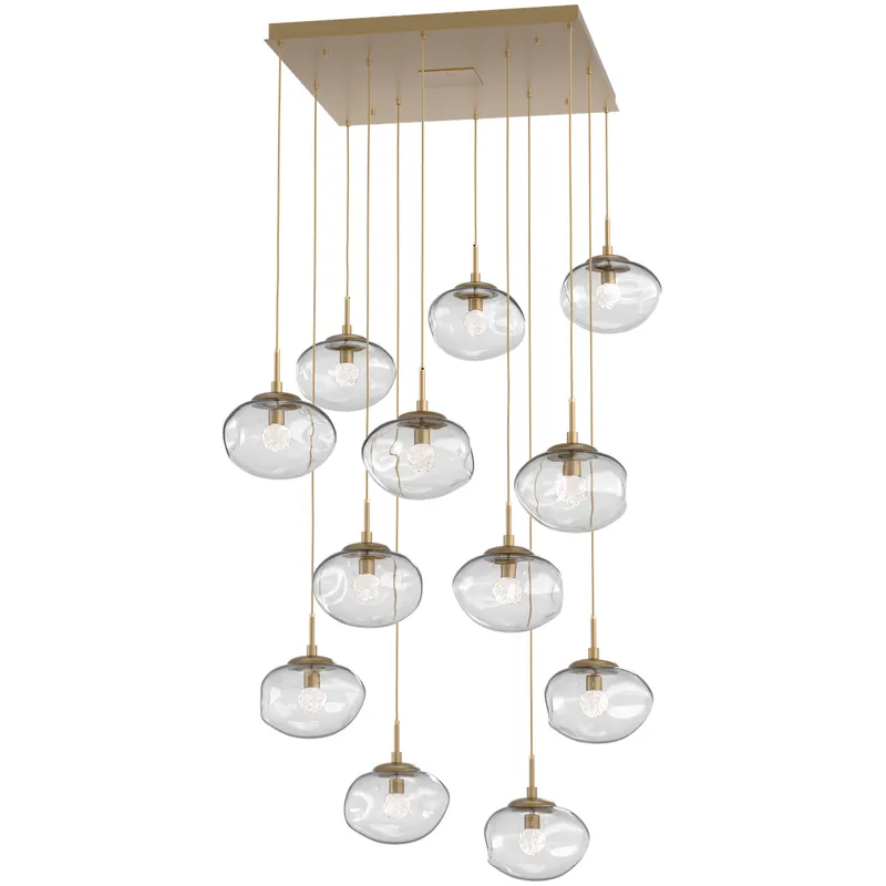 Nova LED LED Gilded Brass Chandelier Ceiling Light, Square Multi-Port