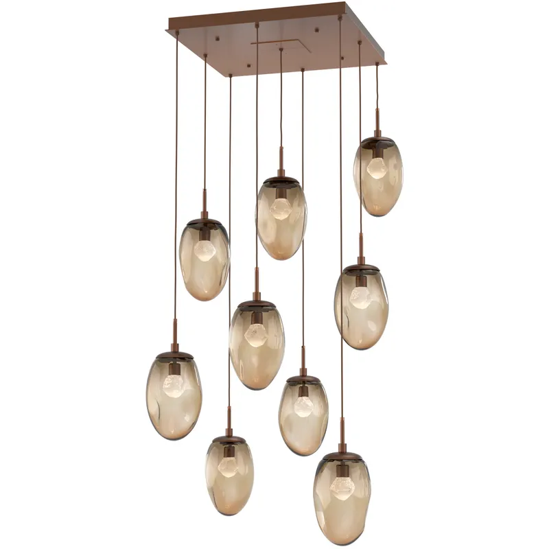 Meteo LED LED Burnished Bronze Chandelier Ceiling Light, Square Multi-Pendant