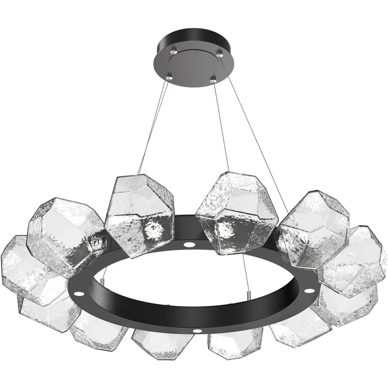 Gem LED 36 inch Matte Black Chandelier Ceiling Light in 3000K LED, Clear, Radial Ring