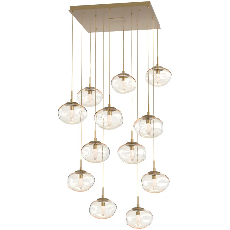 Nova LED LED Gilded Brass Chandelier Ceiling Light, Square Multi-Port
