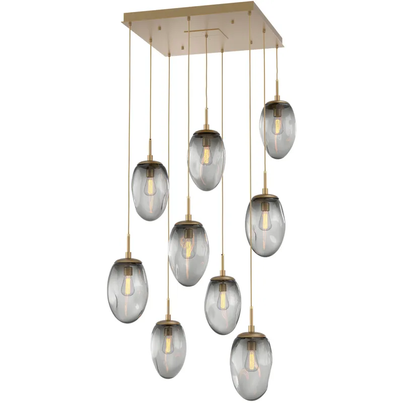 Meteo Incandescent 9 Light Gilded Brass Chandelier Ceiling Light, Square Multi-Port