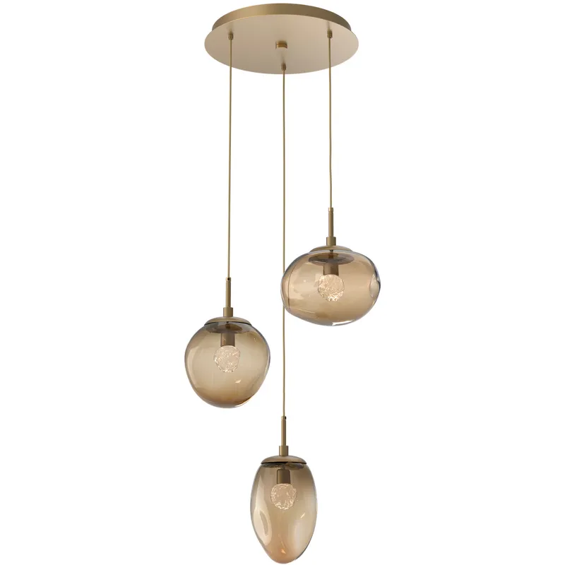 Cosmos LED LED 22.3 inch Gilded Brass Chandelier Ceiling Light in 3000K LED, Clear Floret Inner with Bronze Cosmos Outer, Round Multi-Port