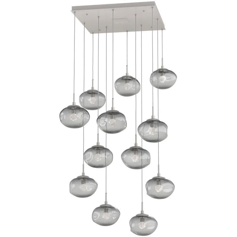 Nova LED LED Beige Silver Chandelier Ceiling Light, Square Multi-Port