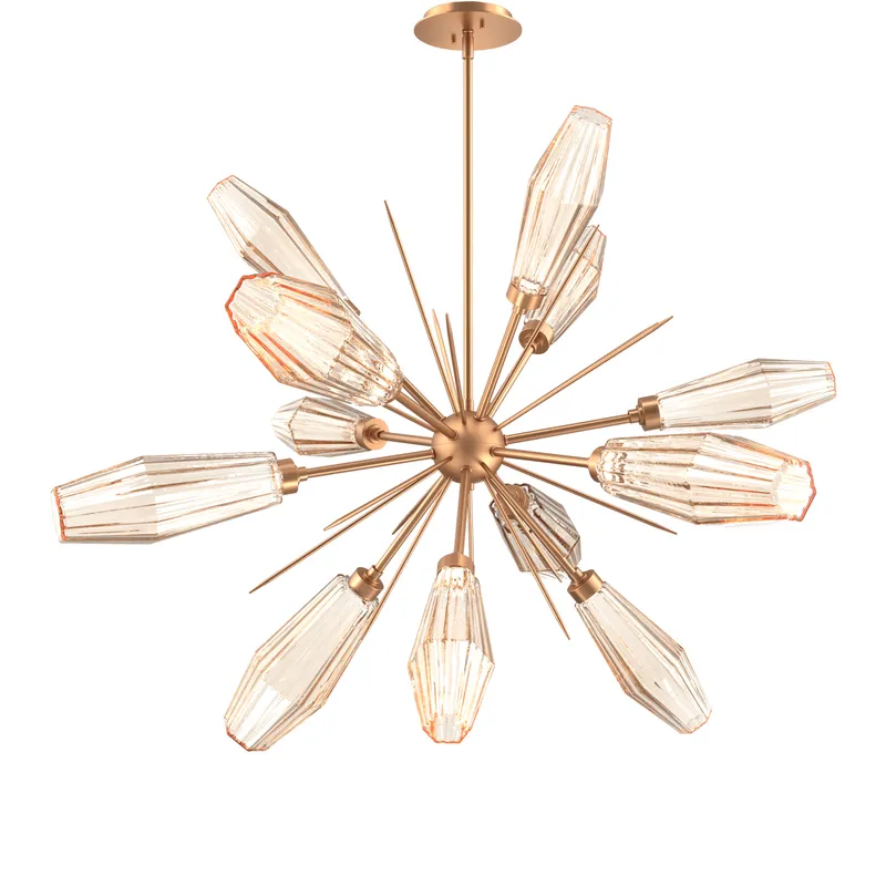 Aalto LED 37.7 inch Novel Brass Chandelier Ceiling Light in Optic Rib Amber, 2700K LED, Starburst