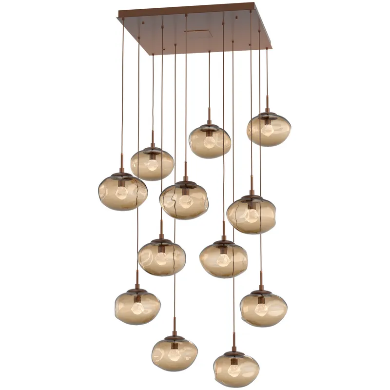 Nova LED LED Burnished Bronze Chandelier Ceiling Light, Square Multi-Pendant