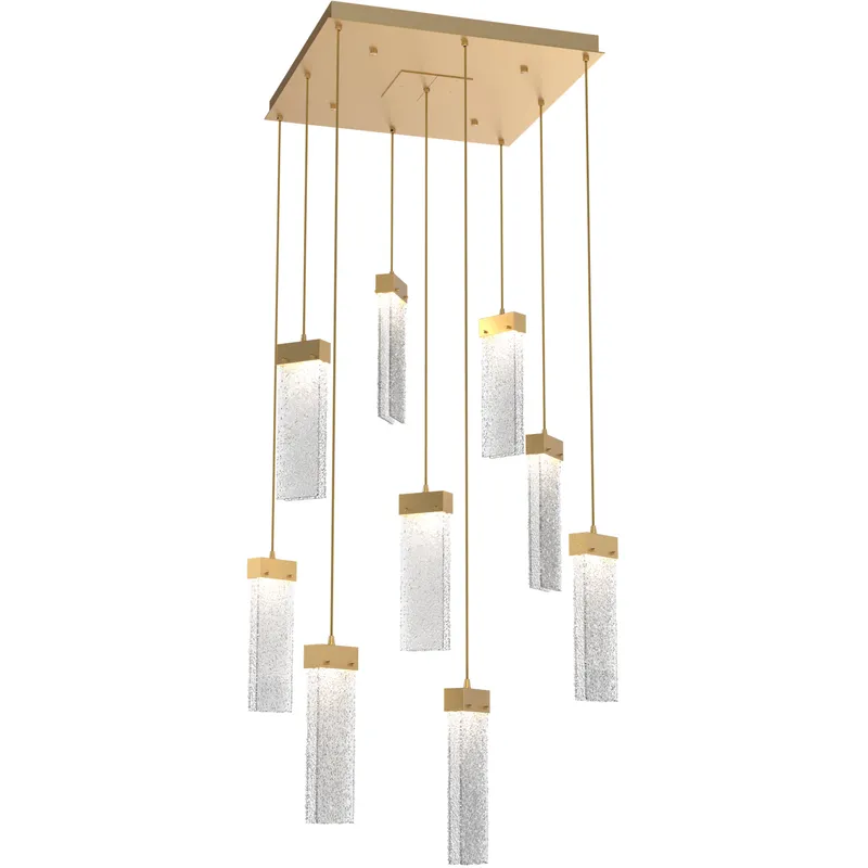 Parallel LED 26 inch Gilded Brass Chandelier Ceiling Light in Clear Rimelight, 2700K LED, Square Multi-Port
