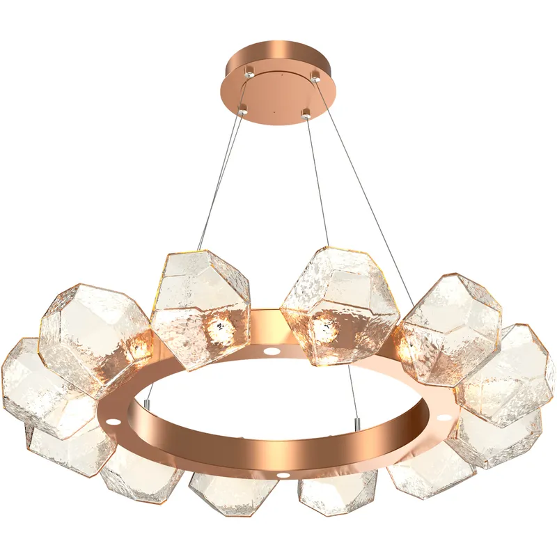 Gem LED 36 inch Novel Brass Chandelier Ceiling Light in Amber, 2700K LED, Radial Ring