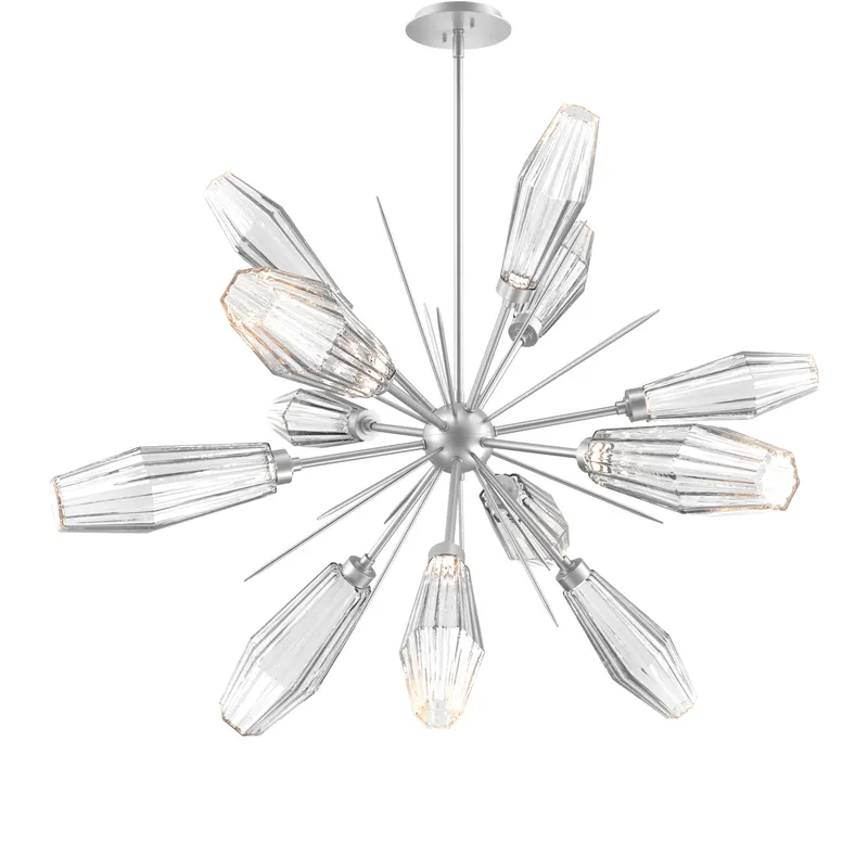 Aalto LED 37.7 inch Classic Silver Chandelier Ceiling Light in 3000K LED, Optic Rib Clear, Starburst