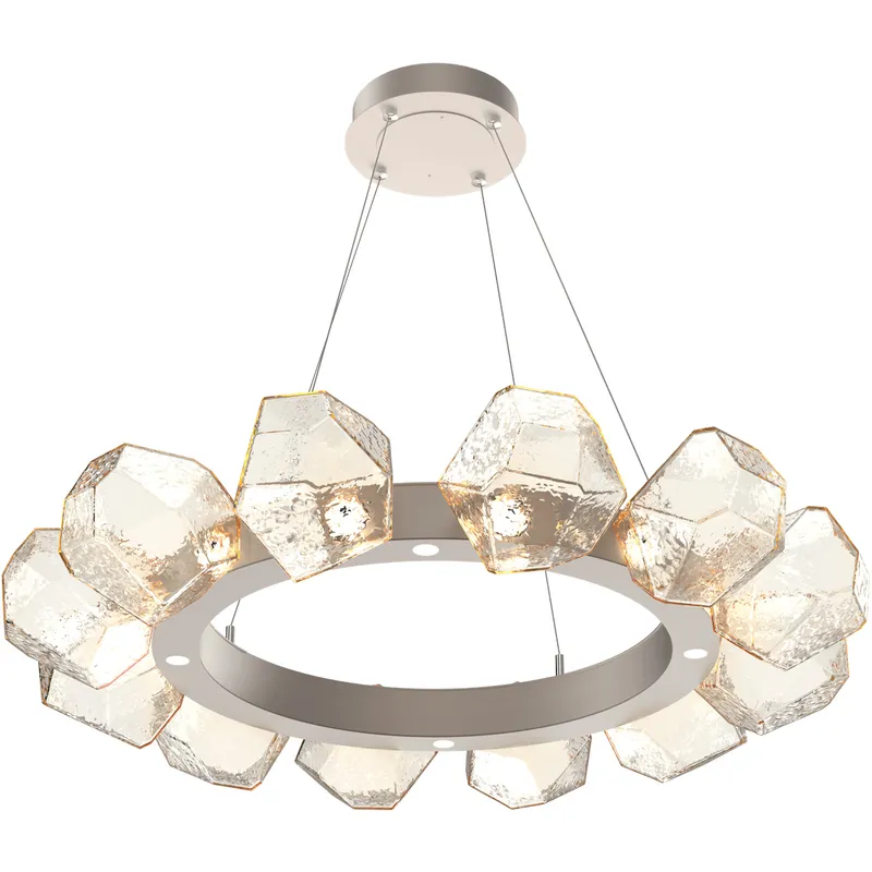 Gem LED 36 inch Beige Silver Chandelier Ceiling Light in 3000K LED, Metallic Beige Silver, Amber, Radial Ring
