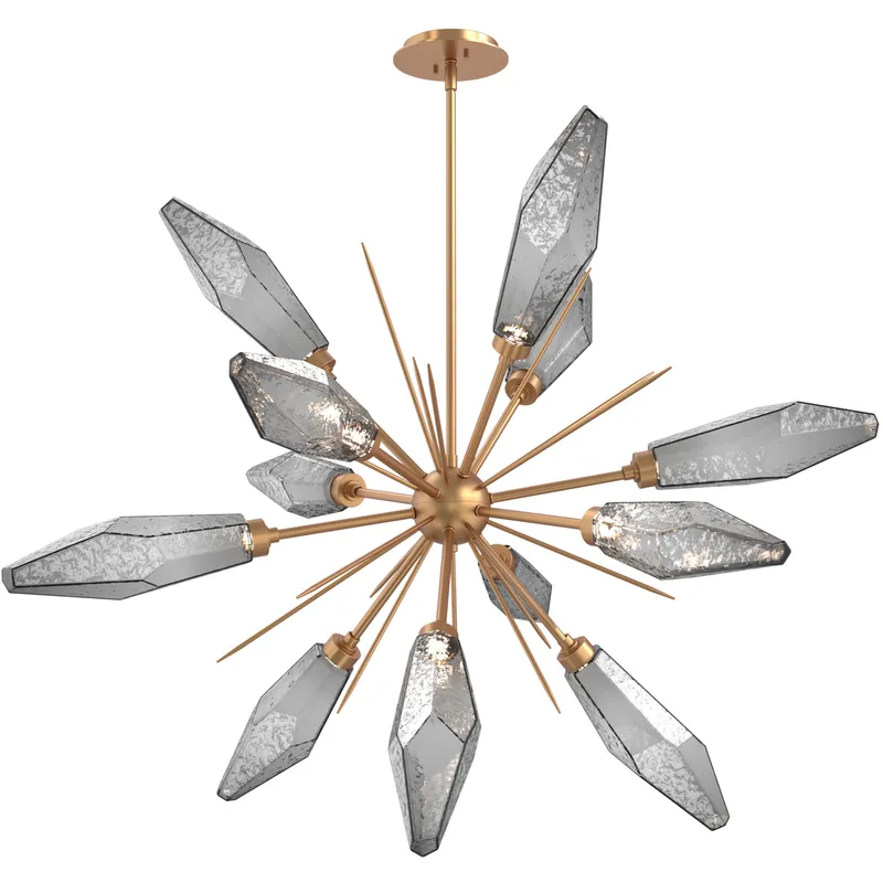 Rock Crystal LED 38.1 inch Novel Brass Chandelier Ceiling Light in 3000K LED, Chilled Smoke, Starburst