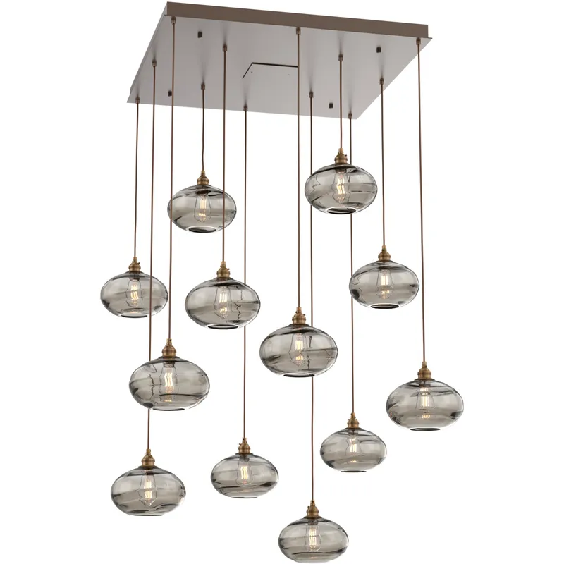 Coppa 12 Light Flat Bronze Chandelier Ceiling Light, Square Multi-Port