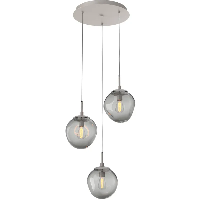 Aster Incandescent 3 Light Beige Silver Chandelier Ceiling Light, Round Multi-Port