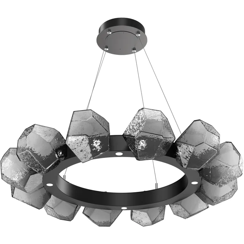 Gem LED 36 inch Matte Black Chandelier Ceiling Light in 3000K LED, Smoke, Radial Ring