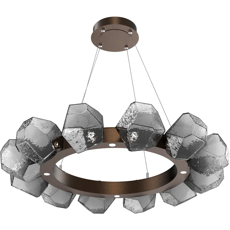 Gem LED 36 inch Flat Bronze Chandelier Ceiling Light in 3000K LED, Smoke, Radial Ring