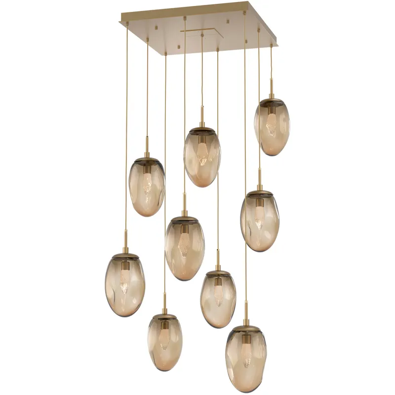 Meteo LED LED Gilded Brass Chandelier Ceiling Light, Square Multi-Port