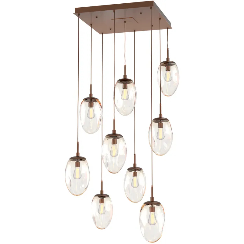 Meteo Incandescent 9 Light Burnished Bronze Chandelier Ceiling Light, Square Multi-Pendant