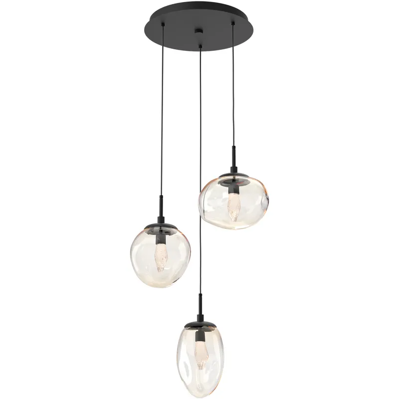 Cosmos LED LED 22.3 inch Matte Black Chandelier Ceiling Light in Clear Geo Inner with Amber Cosmos Outer, 2700K LED, Round Multi-Port