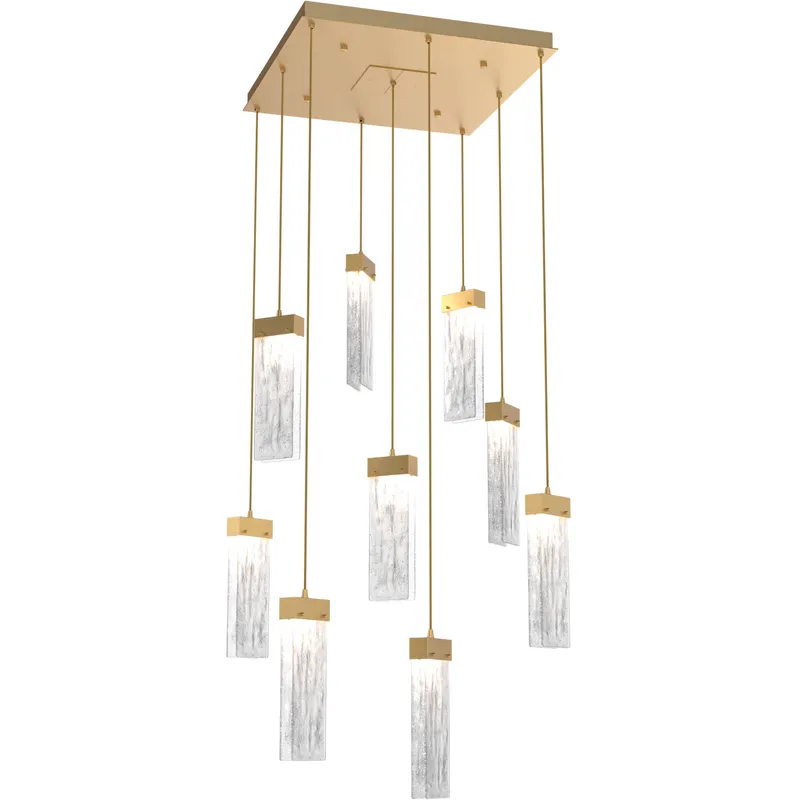 Parallel LED 26 inch Gilded Brass Chandelier Ceiling Light in Clear Granite, 2700K LED, Square Multi-Port