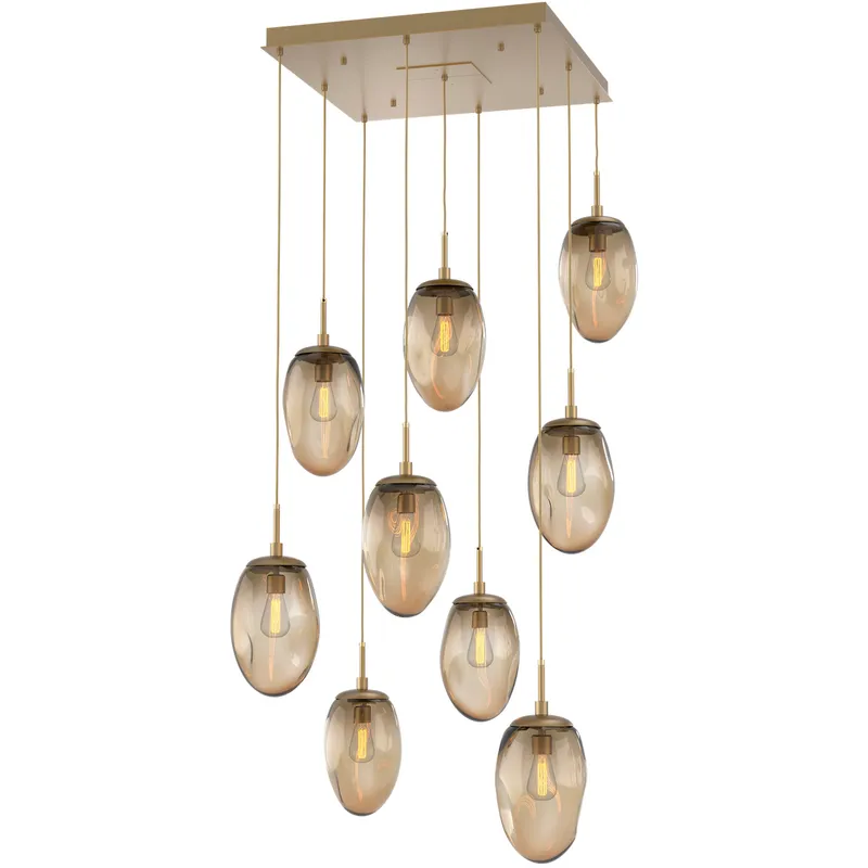 Meteo Incandescent 9 Light Gilded Brass Chandelier Ceiling Light, Square Multi-Port