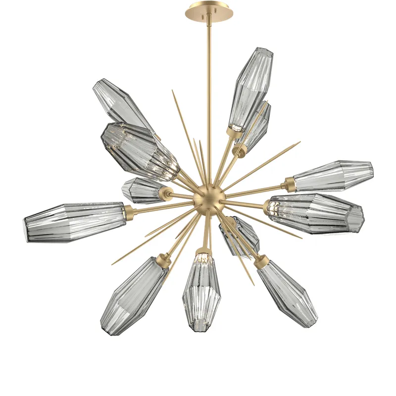 Aalto LED 37.7 inch Gilded Brass Chandelier Ceiling Light in Optic Rib Smoke, 2700K LED, Starburst