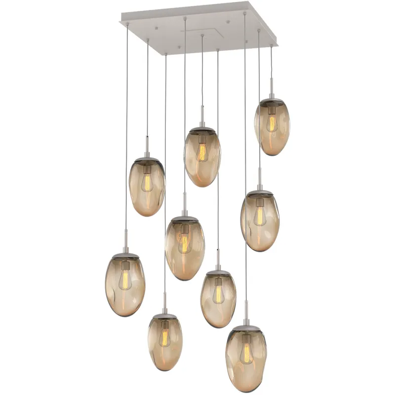 Meteo Incandescent 9 Light Beige Silver Chandelier Ceiling Light, Square Multi-Port