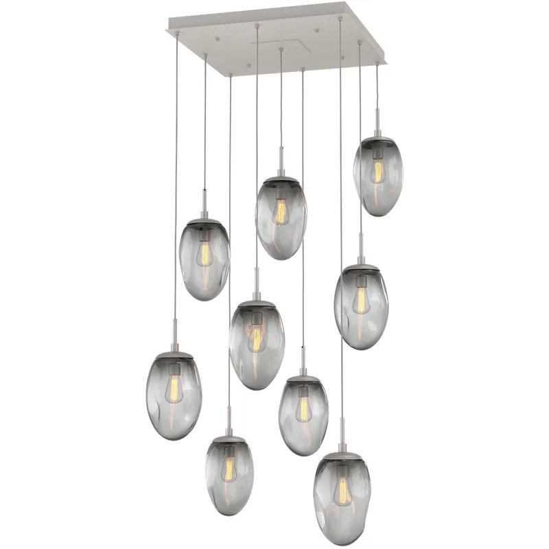Meteo Incandescent 9 Light Beige Silver Chandelier Ceiling Light, Square Multi-Port