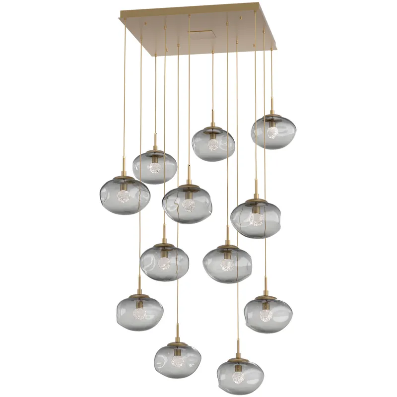 Nova LED LED Gilded Brass Chandelier Ceiling Light, Square Multi-Port