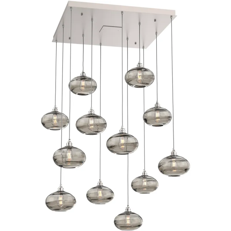 Coppa 12 Light Beige Silver Chandelier Ceiling Light, Square Multi-Port
