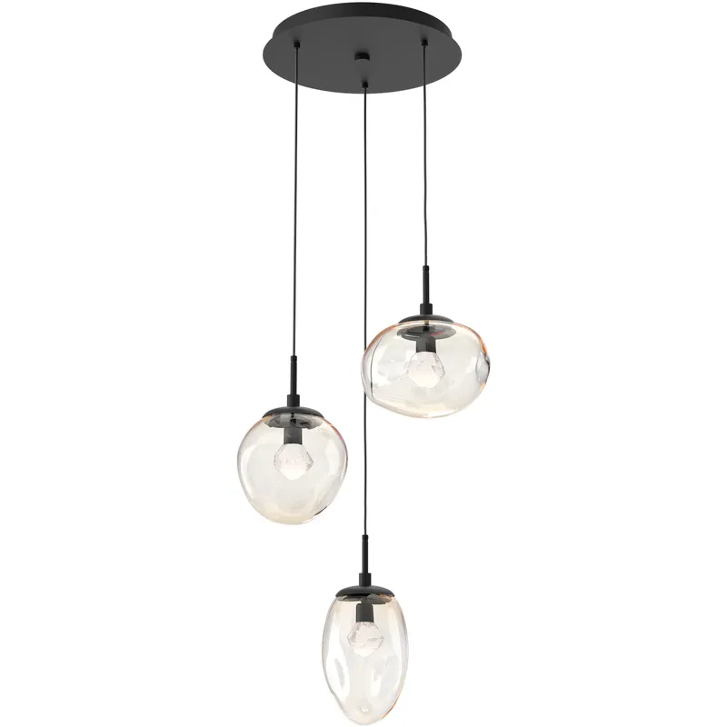 Cosmos LED LED 22.3 inch Matte Black Chandelier Ceiling Light in Clear Zircon Inner with Amber Cosmos Outer, 2700K LED, Round Multi-Port