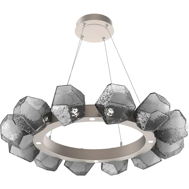 Gem LED 36 inch Beige Silver Chandelier Ceiling Light in Metallic Beige Silver, Smoke, 2700K LED, Radial Ring