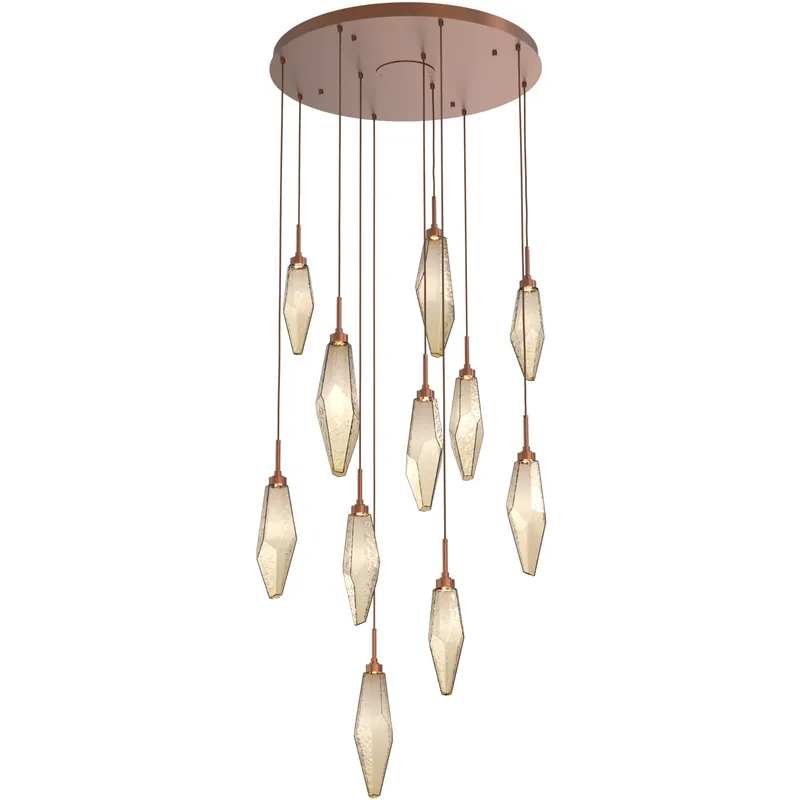 Rock Crystal LED 32.3 inch Burnished Bronze Chandelier Ceiling Light, Round Multi-Port