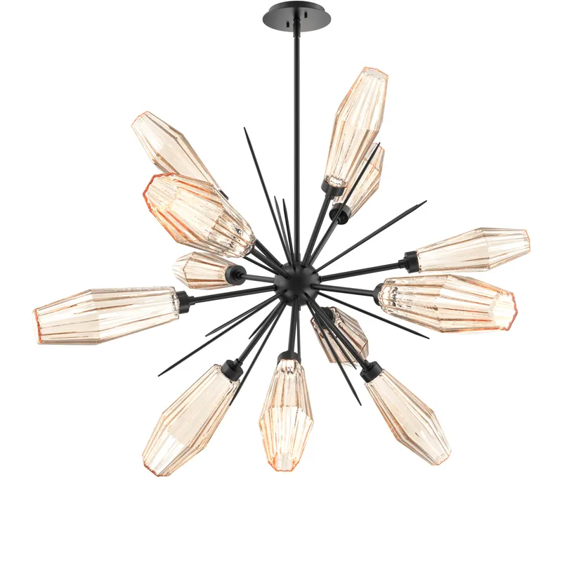 Aalto LED 37.7 inch Matte Black Chandelier Ceiling Light in 3000K LED, Optic Rib Amber, Starburst
