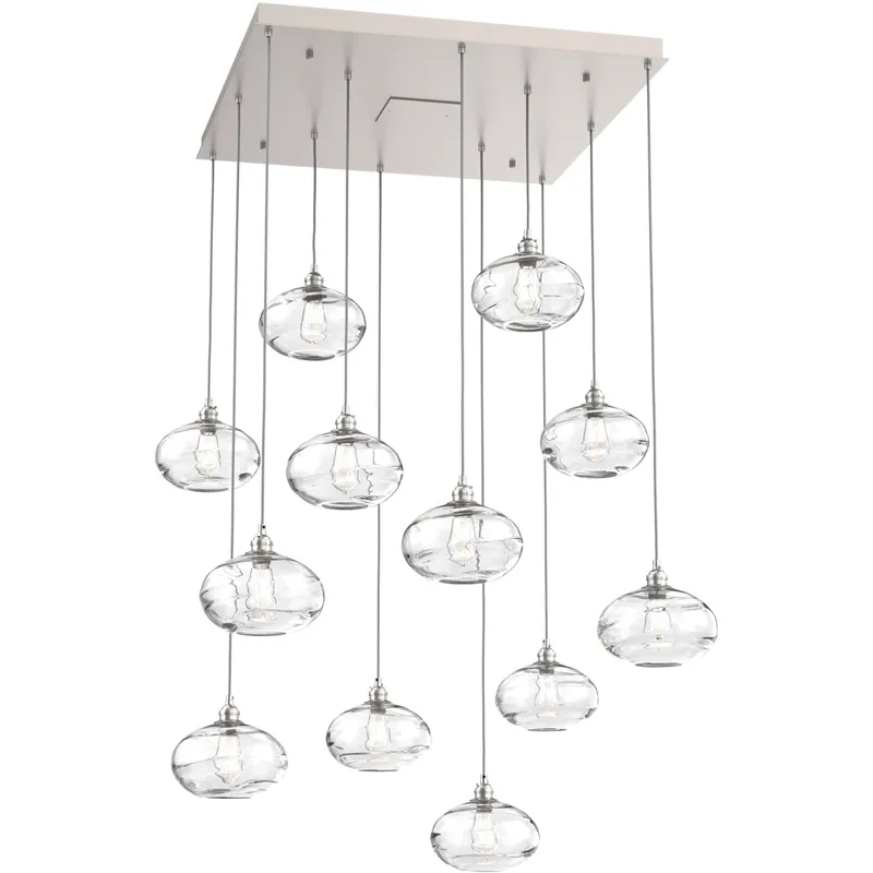Coppa 12 Light Beige Silver Chandelier Ceiling Light, Square Multi-Port