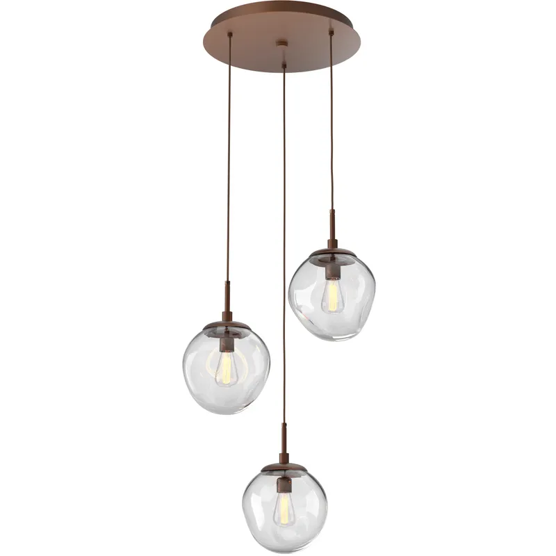 Aster Incandescent 3 Light Burnished Bronze Chandelier Ceiling Light, Round Multi-Pendant
