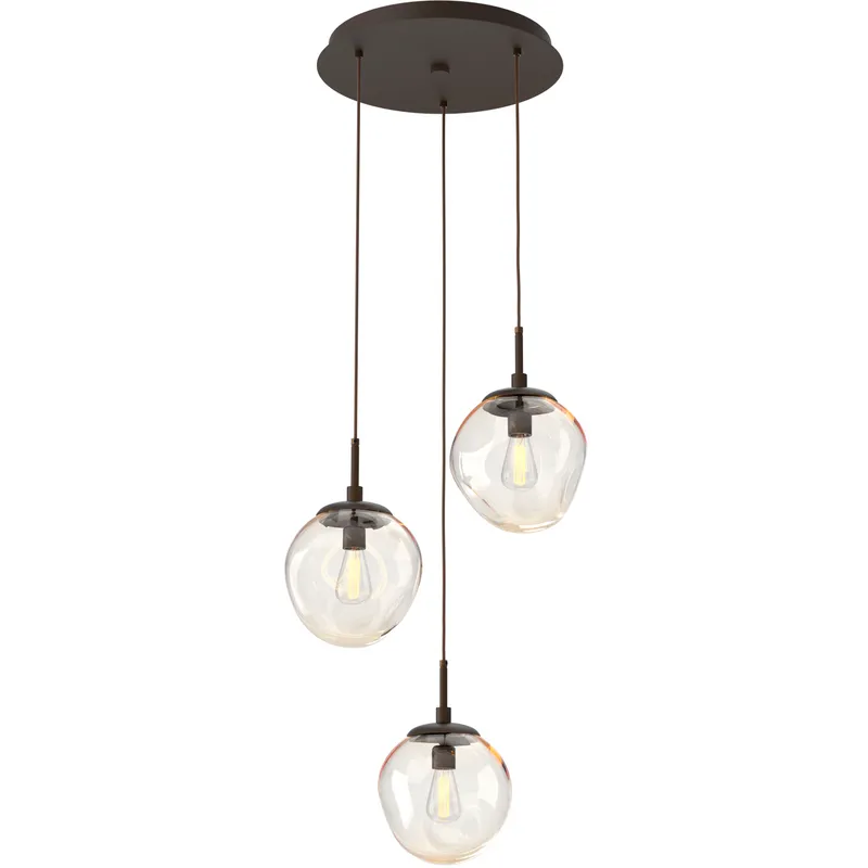 Aster Incandescent 3 Light Flat Bronze Chandelier Ceiling Light, Round Multi-Port