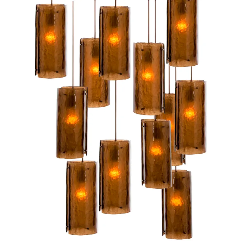 Textured Glass 12 Light 33.9 inch Flat Bronze Multi-Pendant Ceiling Light