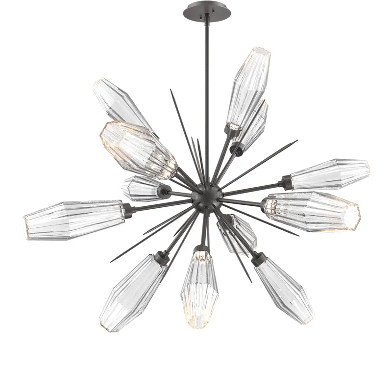 Aalto LED 37.7 inch Graphite Chandelier Ceiling Light in 3000K LED, Optic Rib Clear, Starburst