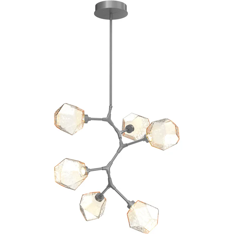 Gem LED 30 inch Classic Silver Chandelier Ceiling Light in 3000K LED, Amber, Modern Vine