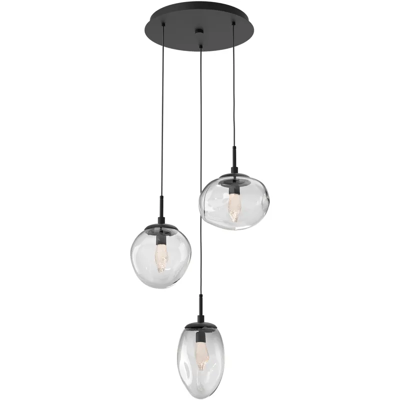 Cosmos LED LED 22.3 inch Matte Black Chandelier Ceiling Light in Clear Geo Inner with Clear Cosmos Outer, 2700K LED, Round Multi-Port
