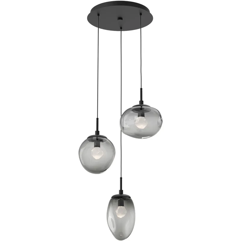 Cosmos LED LED 22.3 inch Matte Black Chandelier Ceiling Light in 3000K LED, Clear Zircon Inner with Smoke Cosmos Outer, Round Multi-Port