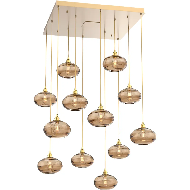 Coppa 12 Light Gilded Brass Chandelier Ceiling Light, Square Multi-Port