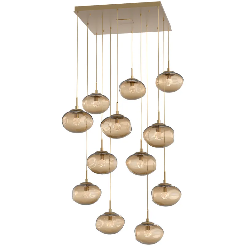 Nova LED LED Gilded Brass Chandelier Ceiling Light, Square Multi-Port