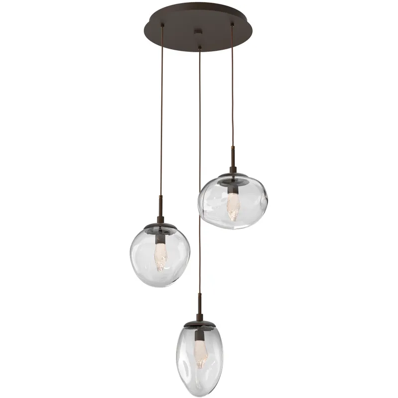 Cosmos LED LED 22.3 inch Flat Bronze Chandelier Ceiling Light in 3000K LED, Clear Geo Inner with Clear Cosmos Outer, Round Multi-Port