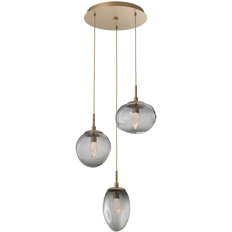 Cosmos LED LED 22.3 inch Gilded Brass Chandelier Ceiling Light in Clear Geo Inner with Smoke Cosmos Outer, 2700K LED, Round Multi-Port