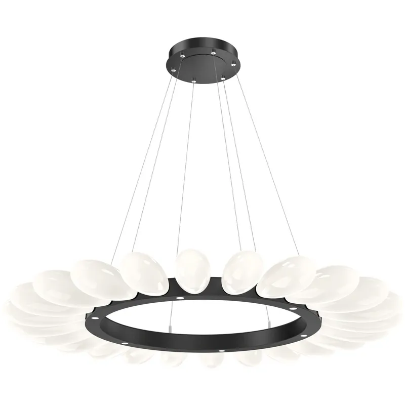 Fiori LED Matte Black Chandelier Ceiling Light, Radial Ring