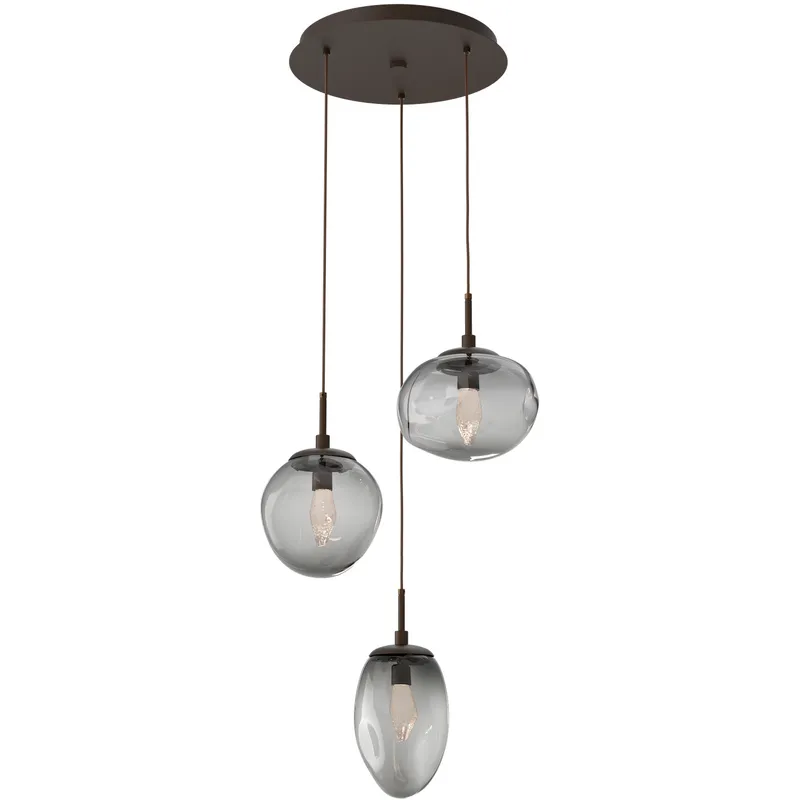 Cosmos LED LED 22.3 inch Flat Bronze Chandelier Ceiling Light in Clear Geo Inner with Smoke Cosmos Outer, 2700K LED, Round Multi-Port