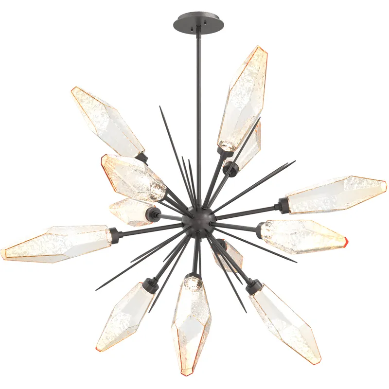 Rock Crystal LED 38.1 inch Graphite Chandelier Ceiling Light in Chilled Amber, 2700K LED, Starburst